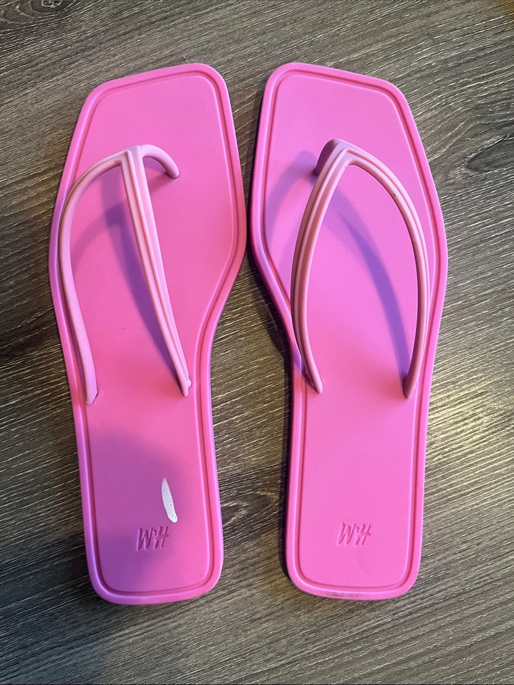 H&M Hot Pink Square-Toe Thong Sandals
